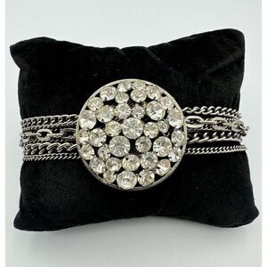 Multi Strand Gunmetal ‎ Chain Link Chunky Pave Rhinestone Statement Bracelet